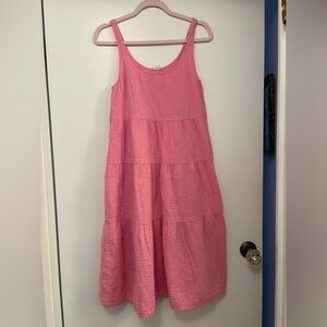 Aritzia Wilfred Free Pink Firefly Midi Dress Tiered Organic Cotton size xs